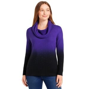 Notations Sweater Women PM‎ Purple Ombre Rhinestone Cowl Neck Pullover Chic NEW